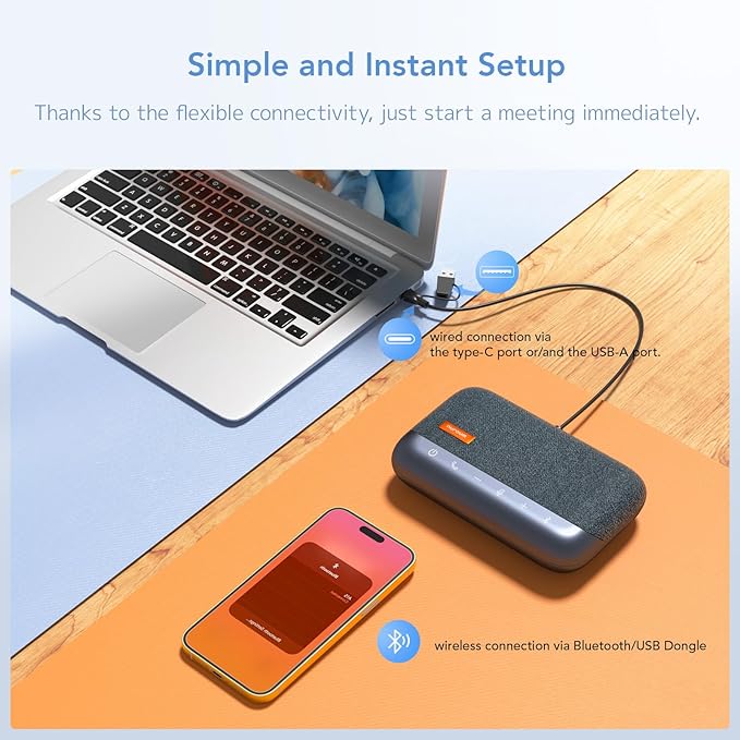 NUROUM A15 Conference Speaker and Microphone, Portable&Scalable Bluetooth Wireless Speakerphone, 360° Voice Pickup, Daisy Chian for Calls/Computer/PC/Laptop/Desktop via Bluetooth/Dongle/USB-A/C Blue