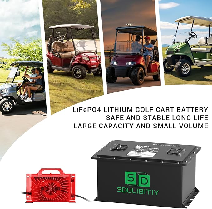 48V 105Ah LiFePO4 Lithium Golf Cart Battery, Built-in Smart 200A BMS, with Touch Monitor, Mobile APP, 4000+ Cycles Rechargeable Lithium Golf Cart Battery, Max 10.24kW Power Output for Golf Cart