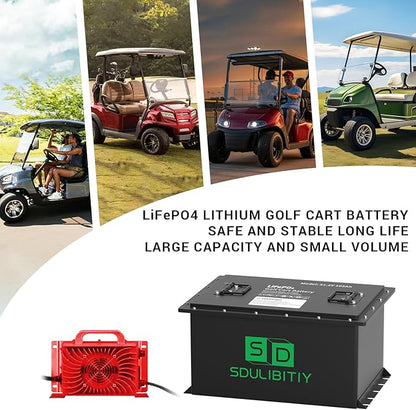 48V 105Ah LiFePO4 Lithium Golf Cart Battery, Built-in Smart 200A BMS, with Touch Monitor, Mobile APP, 4000+ Cycles Rechargeable Lithium Golf Cart Battery, Max 10.24kW Power Output for Golf Cart