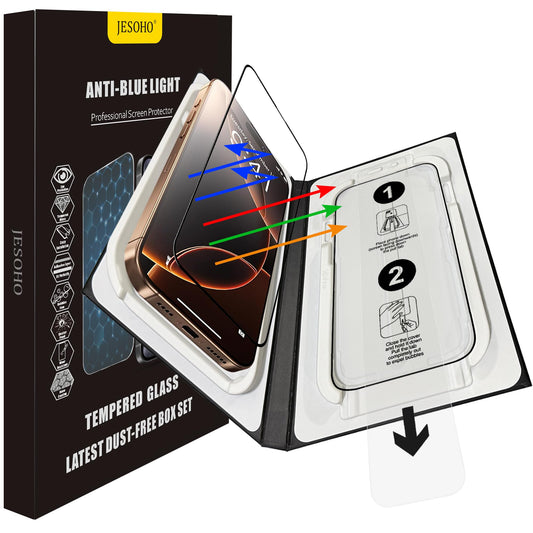 JESOHO Blue Light Blocking Screen Protector for iPhone 17/16 Pro, 2 Pack