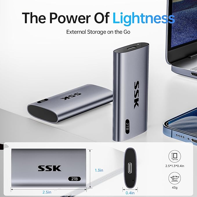 SSK 2TB Portable SSD External Hard Drive Solid State Drive Up to 550MB/s
