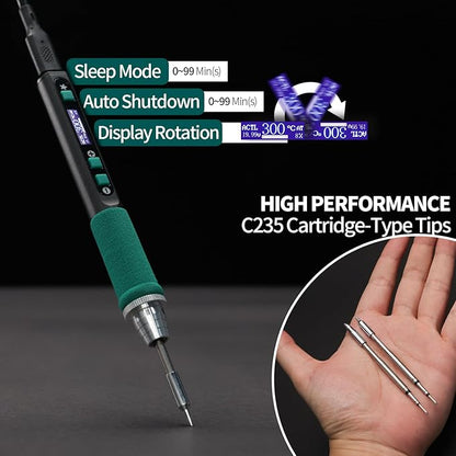 YIHUA 928D-IV Soldering Iron Pen Kit DC 65W Support PD QC, Type C Portable Soldering Station with 3 Tips, Solder Wire, Protective Cap