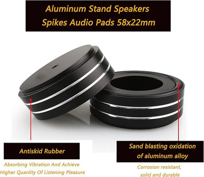 Tertullus 4 Pcs Speaker Feet, 58x22mm Speaker Spikes HiFi Isolation Feet Aluminum Stand Speakers Spikes Audio Pads Turntable Feet for HiFi Amplifier/Speaker/Turntable/Player (Black)