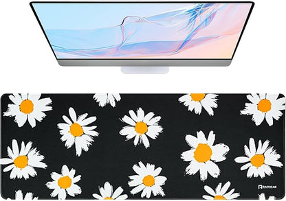 RAINYEAR Large Gaming Mouse Pad(31.5 x 11.8 Inch), Computer Mousepad with Anti-Slip Rubber Base, Smooth Large Keyboard Mouse Pad Mat for Gamer, Office, Home, Black Daisy