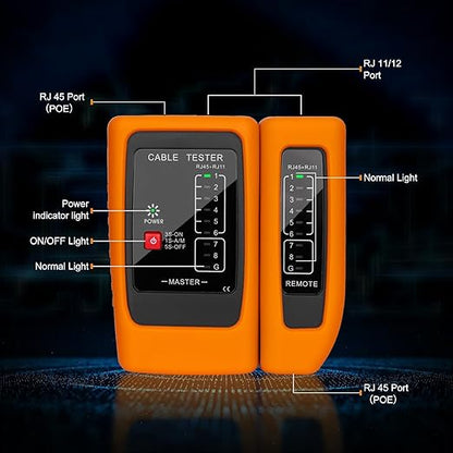 Network Cable Tester and Ethernet Tester with POE Detection, 300m Remote RJ45 Tester for Cat5/Cat6 Cable, Automatically Checks Continuity, Open, Short, Crossover (Battery Not Included)