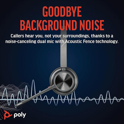 Poly Voyager 4320 UC Wireless Headset & Charge Stand (Plantronics) - Stereo Headphones w/Noise-Canceling Boom Mic - Connect PC/Mac/Mobile via Bluetooth - Works w/Teams, Zoom, & More - Amazon Exclusive