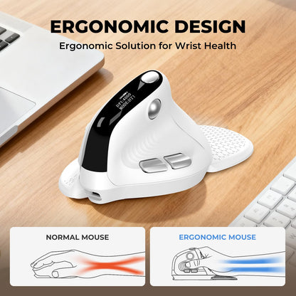 DELUX Seeker Ergonomic Mouse Wireless, Vertical Mouse with OLED Screen, 6 Buttons&Thumb Wheel Function, Silent Click, Up to 7200DPI, Programmable, Rechargeable, BT/2.4G/Wired, RGB Light(M618XSD-White)