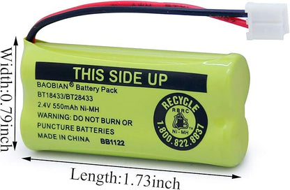 2.4V Rechargeable Cordless Phone Batteries Compatible with for AT&T/Lucent BT-18433 BT-184342 BT-28433 BT-284342 BT-6010 BT-8000 BT-8001 BT-8300 Empire CPH-515D CPH515D(Pack of 2)