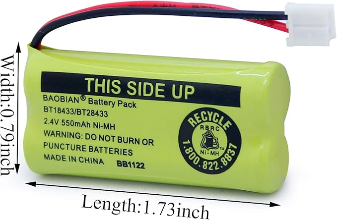 BT18433/BT28433 BT184342 BT284342 BT1011 BT-1011 Cordless Phone Battery CL80109 CS6209 TL90078 BT-8300 BATT-6010 CS6219 CS6229 BT-1018 BT-1022 (4Pack)