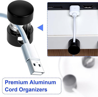 5 Sets Charger Holders for Cords, Matte Black Color Adjustable Cable Anchor Holders, Adhesive Metal Cord Clips, Cable Management Wire Organizers for Desk, Office, Nightstand
