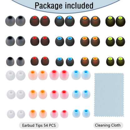 MMYQXI 54 PCS Silicone Replacement Earbud Tips Earbud Cap Eartips Fit for in-Ear Earbuds(Inner Hole 3.8mm -5.1mm) Headphones Earbud Rubber Tips S M L