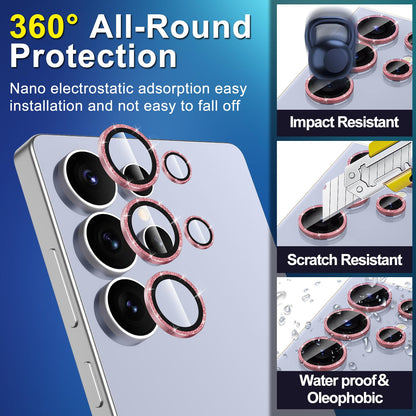 Avocase for Samsung Galaxy S25 Ultra Camera Lens Protector, Individual Metal Ring Tempered Glass Lens Cover, [Strong Adsorption] Scratch Resistant Ultra-Thin HD Clear Lens Cover, 1 Set-Pink Sparkly