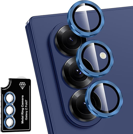 Avocase for Samsung Galaxy Z Fold 7 Camera Lens Protector, Individual Metal Ring Tempered Glass Lens Cover, [Strong Adsorption] Scratch Resistant Ultra-Thin HD Clear Lens Cover, 1 Set-Deep Blue