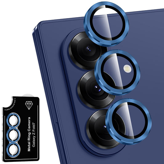 Avocase for Samsung Galaxy Z Fold 7 Camera Lens Protector, Individual Metal Ring Tempered Glass Lens Cover, [Strong Adsorption] Scratch Resistant Ultra-Thin HD Clear Lens Cover, 1 Set-Deep Blue
