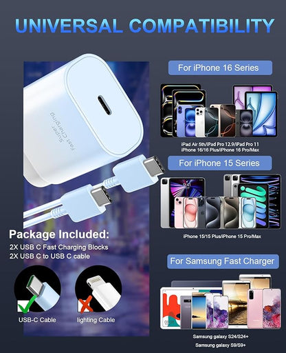 Phone 15 Charger,30W USB C Fast Charger Block & 10FT Long C to C Fast Charging Cable Cord for Phone 15/15 Pro Max/ 15 Plus/ 15 Mini,Pro 12.9/11,10th Gen/Mini 6 Galaxy S24 Ultra,Blue Gradient