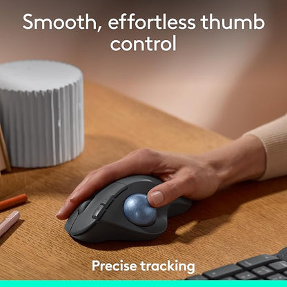 Logitech Ergo M575S Wireless Trackball Mouse, Wireless Ergonomic Mouse with Bluetooth and Encrypted Dongle, Comfortable Thumb Control, Precise and Smooth Tracking, for PC/Mac - Graphite Blue Ball