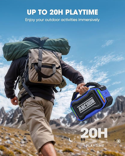 ANCOON Speakers Bluetooth Wireless: 80W(Peak) Loud Speaker with Bass, 20H Playtime, IPX6 Waterproof, Large Jobsite Speakers for Work, Outdoor, Workshop, Garage, Portable Speaker with TWS (Blue)