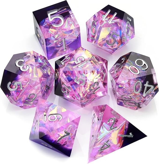 Haxtec Sharp Edge DND Dice Set, Purple Resin Polyhedral RPG Dice