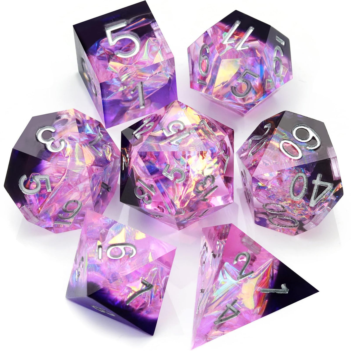 Haxtec Sharp Edge DND Dice Set, Iridescent Resin Polyhedral RPG Dice
