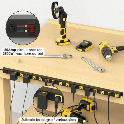 JUNNUJ Long Metal 16 Outlet Power Strip, Heavy Duty Power Strips Surge Protection 4800J with Circuit Breaker, 20a Wide Spaced Socket Wall Mount 5-15P Adapter High Amp 6-20R T-Slot 4FT Extension Cord