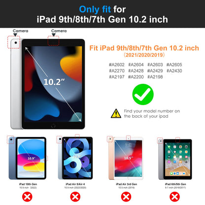 DTTO for iPad 9th/8th/7th Generation 10.2" Case 2021/2020/2019 with Keyboard, 7 Colors Backlit Wireless Detachable Keyboard Premium Leather Folio Cover with Pencil Holder & Pocket, Black