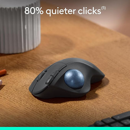 Logitech Ergo M575S Wireless Trackball Mouse, Wireless Ergonomic Mouse with Bluetooth and Encrypted Dongle, Comfortable Thumb Control, Precise and Smooth Tracking, for PC/Mac - Graphite Blue Ball