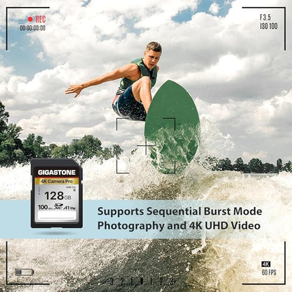 [5-Yrs Free Data Recovery] GIGASTONE 128GB SD Card, 4K Camera Pro, A1 V30 SDXC Memory Card 4K UHD Video Compatible with Canon Digital Camera, with 1 Mini Cases