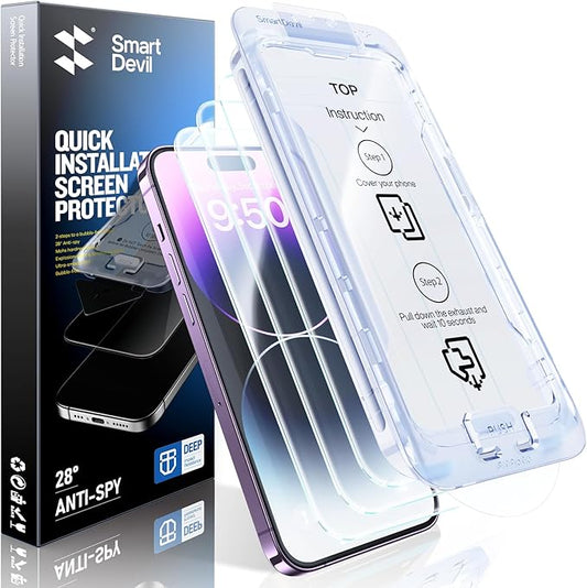 SMARTDEVIL 2 Pack for iPhone 14 Pro Max Screen Protector, 9H Hardness Military Grade Shatterproof, HD Clear Tempered Glass with Auto Dust-Elimination, Bubble Free, Easy Installation, Case Friendly