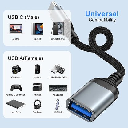 USB C to USB 3.0 Adapter,Type C Male to USB Female OTG Cable 5Gbps Data Transfer for iPhone 16 Pro Max/16 Pro/16 Plus/16e/16/15,iPad,Samsung Galaxy S25 Edge/S25 Ultra/S24/S23/A36/A16,Google Pixel 9a 9
