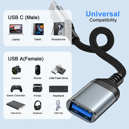 USB C to USB 3.0 Adapter,Type C Male to USB Female OTG Cable 5Gbps Data Transfer for iPhone 16 Pro Max/16 Pro/16 Plus/16e/16/15,iPad,Samsung Galaxy S25 Edge/S25 Ultra/S24/S23/A36/A16,Google Pixel 9a 9