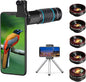 Phone Camera Lens Kit 10 in 1 for iPhone Samsung Pixel Android, 22X Telephoto Lens, 0.62X Super Wide Angle Lens&25X Macro Lens, 235° Fisheye,Kaleidoscopes, Starlight，Tripod，for Most Smartphone Black