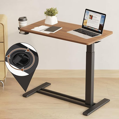 FLEXISPOT Mobile Standing Desk with Wheels Pneumatic Laptop Desk Rolling Computer Cart Movable Height Adjustable Small Sit Stand Desk Computer Workstations Home Use(31.5" W x 17.7" D, Mahogany)