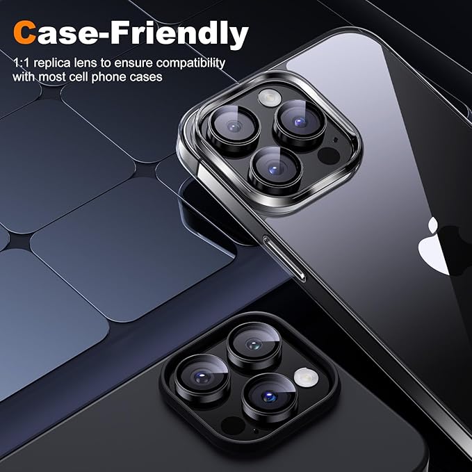 Hoerrye for iPhone 15 Pro Max/iPhone 15 Pro Camera Lens Protector [3+1] [Keep Lens Original Design] 9H Tempered Glass Camera Cover Screen Protector,Black Titanium