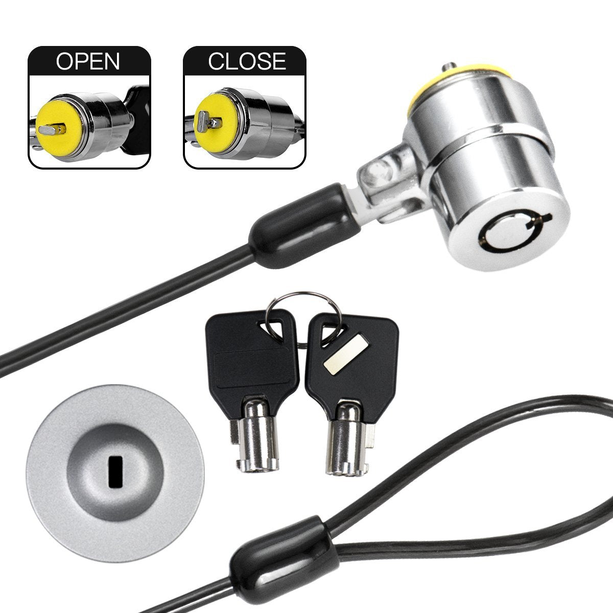 I3C Laptop Lock Cable 6ft Cut-Resistant Security Cable with 360° Rotating Lock for Wedge Slot Laptops 7x3mm Anti-Theft Computer Lock for Office, Library, Travel, Students & Business