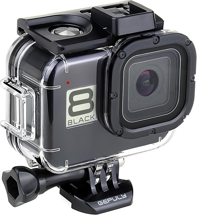 GEPULY 60M/196FT Waterproof Housing Case for GoPro Hero 8 Black, Dual Cold Shoe Slots Protective Underwater Diving Housing Shell for GoPro Hero 8 Black Action Camera