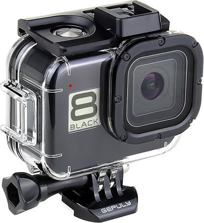 GEPULY 60M/196FT Waterproof Housing Case for GoPro Hero 8 Black, Dual Cold Shoe Slots Protective Underwater Diving Housing Shell for GoPro Hero 8 Black Action Camera