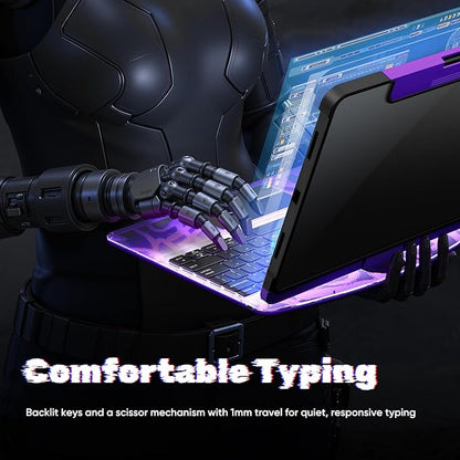 KITONE Transparent Case with Wireless Keyboard only for 2024 iPad Pro 11-in.(M4), 7 Colors Backlight, Trackpad, 360°Rotating Stand for iPad Pro 11(5th Gen), Tech Style