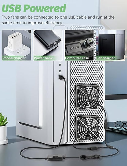80mm x 25mm USB Fan 2 Packs 5V Small Computer Case Fan with Speed Control for CPU Xbox PlayStation Router Entertainment Cabinet 3D Printer