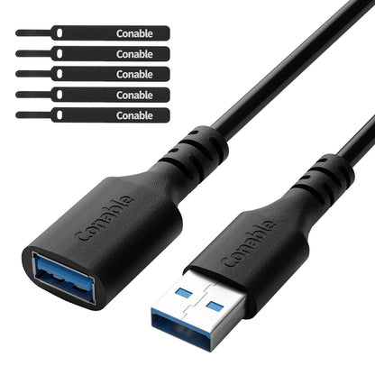 3 Pack USB 3.0 Extension Cable 4 Feet, USB A Male to Female Extender Cord, 5Gbps Data Transfer for Webcam, Printer, Keyboard, Mouse, Flash Drive, Hard Drive, Controller, Black Cable with 5 Cable Ties