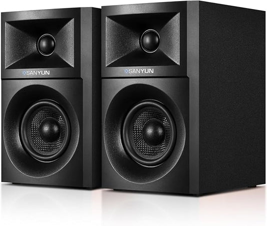 Sanyun SW203 2.0 Desktop Computer Speakers - Near-Field 3D Stereo with Vertical Imaging - 60W Triple-DSP Dual Independent Drive - 24bit USB-C DAC Bluetooth 5.4 AUX, HiFi PC Gaming (Pair, Black)