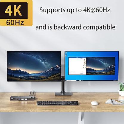 USB C HDMI DP KVM Switch for 1 Desktop+1 Laptop, Dual Monitor KVM Switch 4K@60Hz Support PD with USB C Cable, Wired Controller and Power Adapter