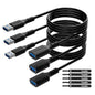 3 Pack USB 3.0 Extension Cable 15 Feet, USB A Male to Female Extender Cord, 5Gbps Data Transfer for Webcam, Printer, Keyboard, Mouse, Flash Drive, Hard Drive, Controller, Black Cable with 5 Cable Ties