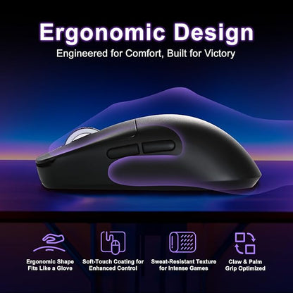 R1 SE+ Gaming Mouse, 18000 DPI, High-Precision PAW3395 SE Sensor,55g Lightweight,Three Connection Modes Wireless Mouse, Programmable Ergonomic Mouse Suitable for Laptops/PC/Mac (Black)
