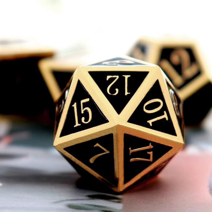 Haxtec DND Metal Dice Set D&D Dice Compatible with Dungeons and Dragons Roleplaying Games-Glossy Enamel Dice (Gold Black)