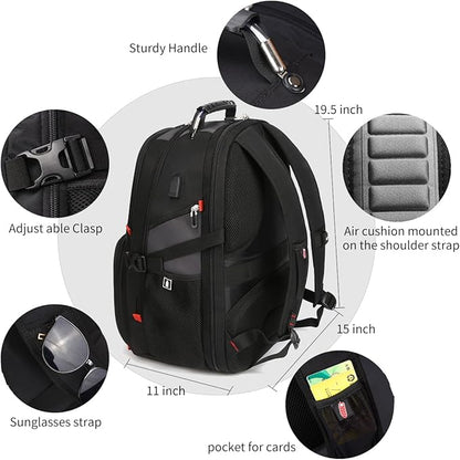 SHRRADOO Extra Large 50L Travel Laptop Backpack with USB Charging Port, College High School Backpack Airline Approved Business Work Bag Fits 17 Inch Computer for Men Women