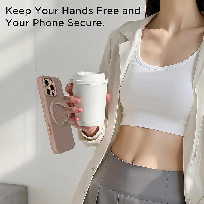 Magnetic Phone Ring Grip Holder, Silicone Finger Loop Grip, Compatible with MasSafe, Back of Phone for iPhone Pro Max/Plus/16/15/15/14/13/12 Series, Light Brown