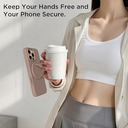 Magnetic Phone Ring Grip Holder, Silicone Finger Loop Grip, Compatible with MasSafe, Back of Phone for iPhone Pro Max/Plus/16/15/15/14/13/12 Series, Light Brown