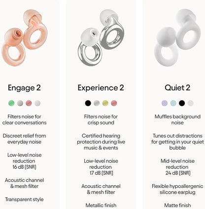 Loop Engage 2 Ear Plugs – Everyday Noise Relief with Clear Speech for Social Gatherings, Work, Conversation, Parenting & Noise Sensitivity – 16 dB Noise Reduction Earplugs