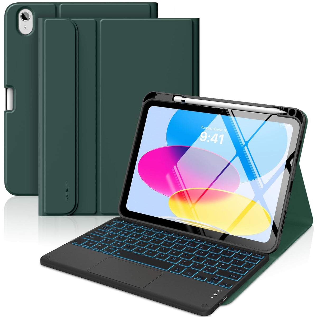 MoKo Touch Keyboard Case for iPad (A16) 11th/10th Gen,Nosegay Pink