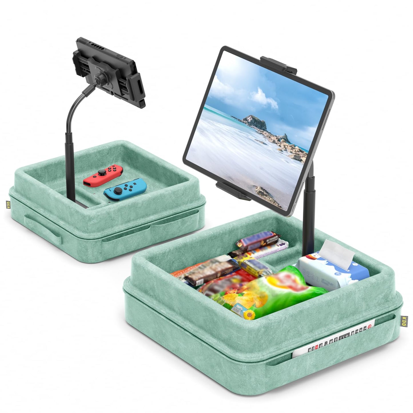 KDD Tablet Pillow Holder - 360°Adjustable iPad Pillow Stand for Lap, Bed and Desk - Gooseneck Tablet Soft Pad Dock with Storage Tray and Pocket Compatible with iPad Pro 12.9, Air Mini, Phone,(Green)